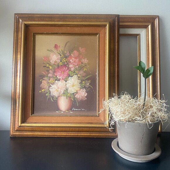 Vintage Other - Vintage Original Floral Still Life Oil Painting in Pink Peach White Brown tones